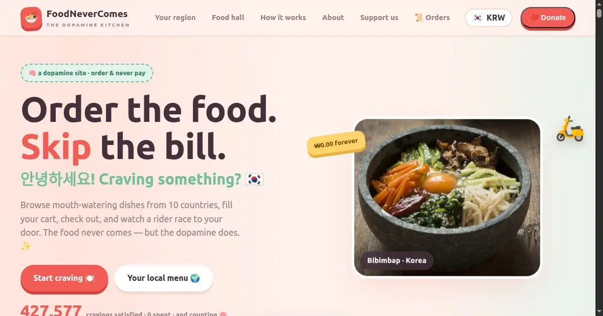 FoodNeverComes allows users to place guilt-free takeaway orders (FoodNeverComes)