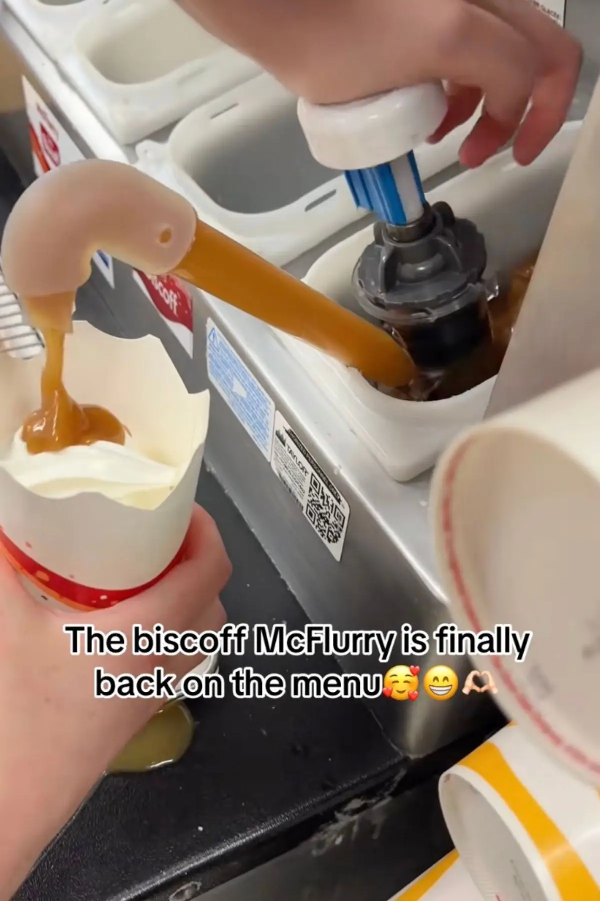 The Biscoff McFlurry features Lotus Biscoff sauce and a crumbly biscuit crumb (TikTok/@mcdonaldskenny)