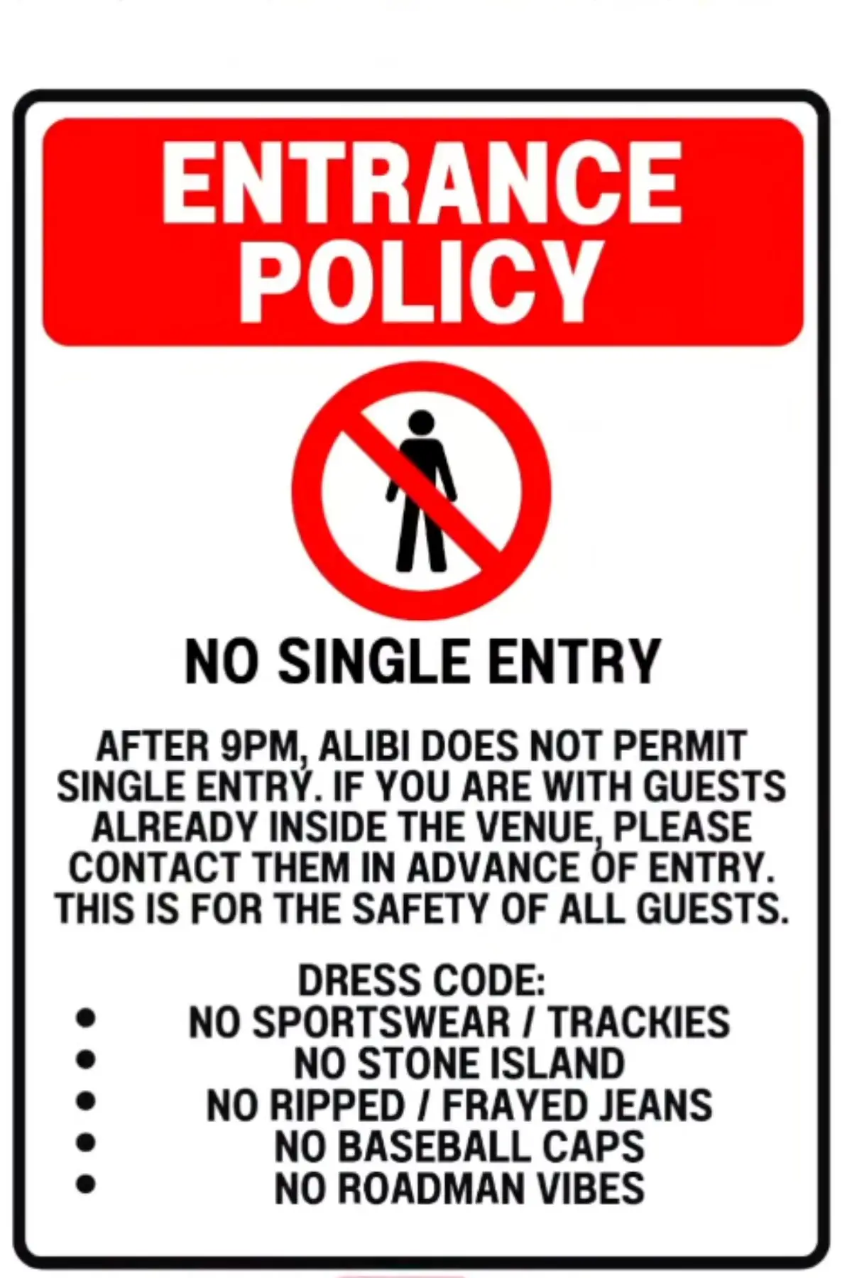 A Greater Manchester bar has come under fire for its strict entry rules (Instagram/@alibialtrincham)