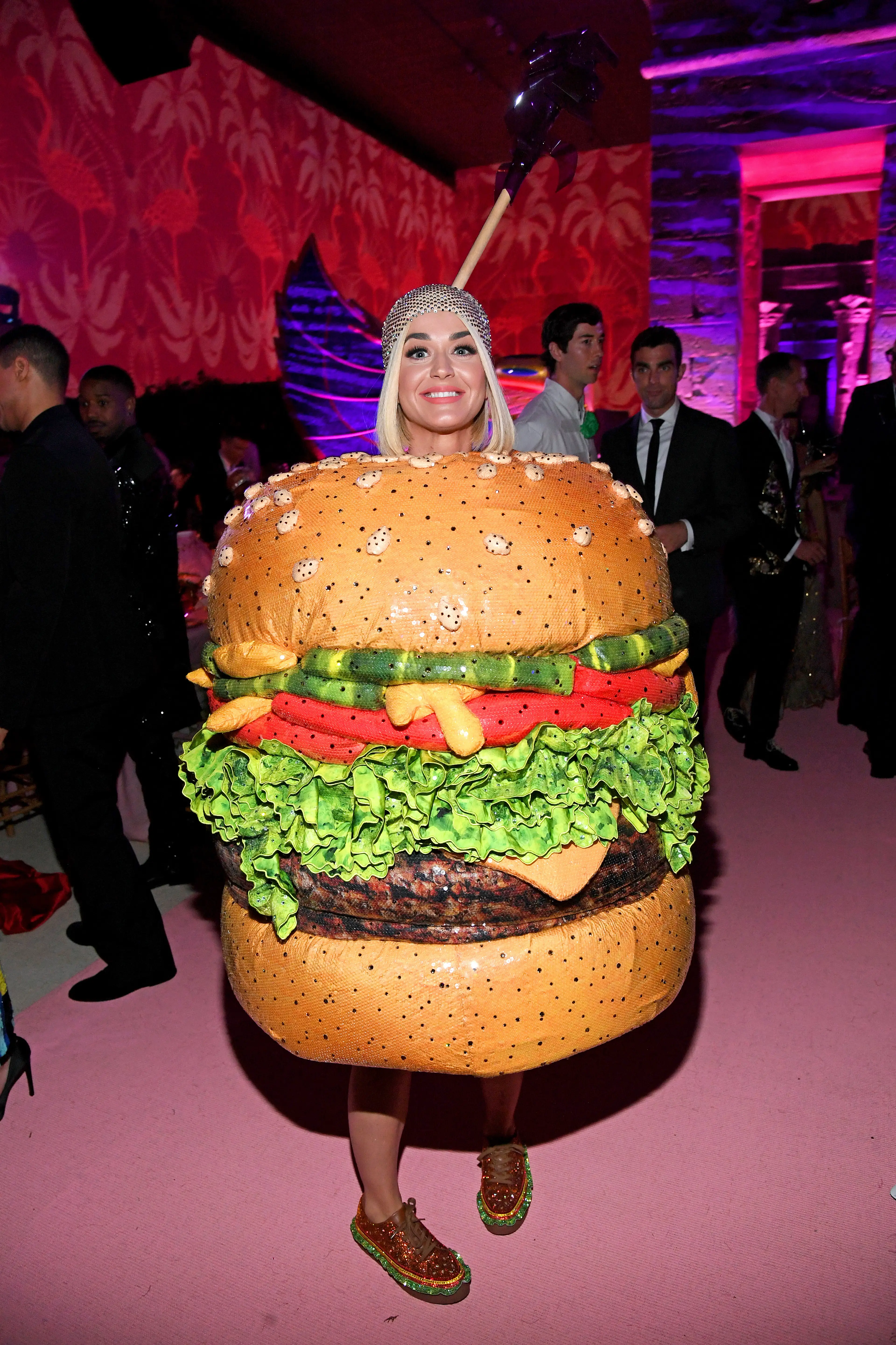 Katy Perry's iconic 2019 Met Gala burger outfit (Kevin Mazur/MG19/Getty Images for The Met Museum/Vogue)