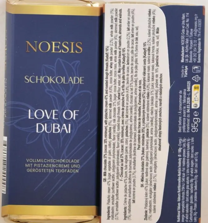 Noesis Shokolade Love of Dubai is one of the recalled products (FSA)