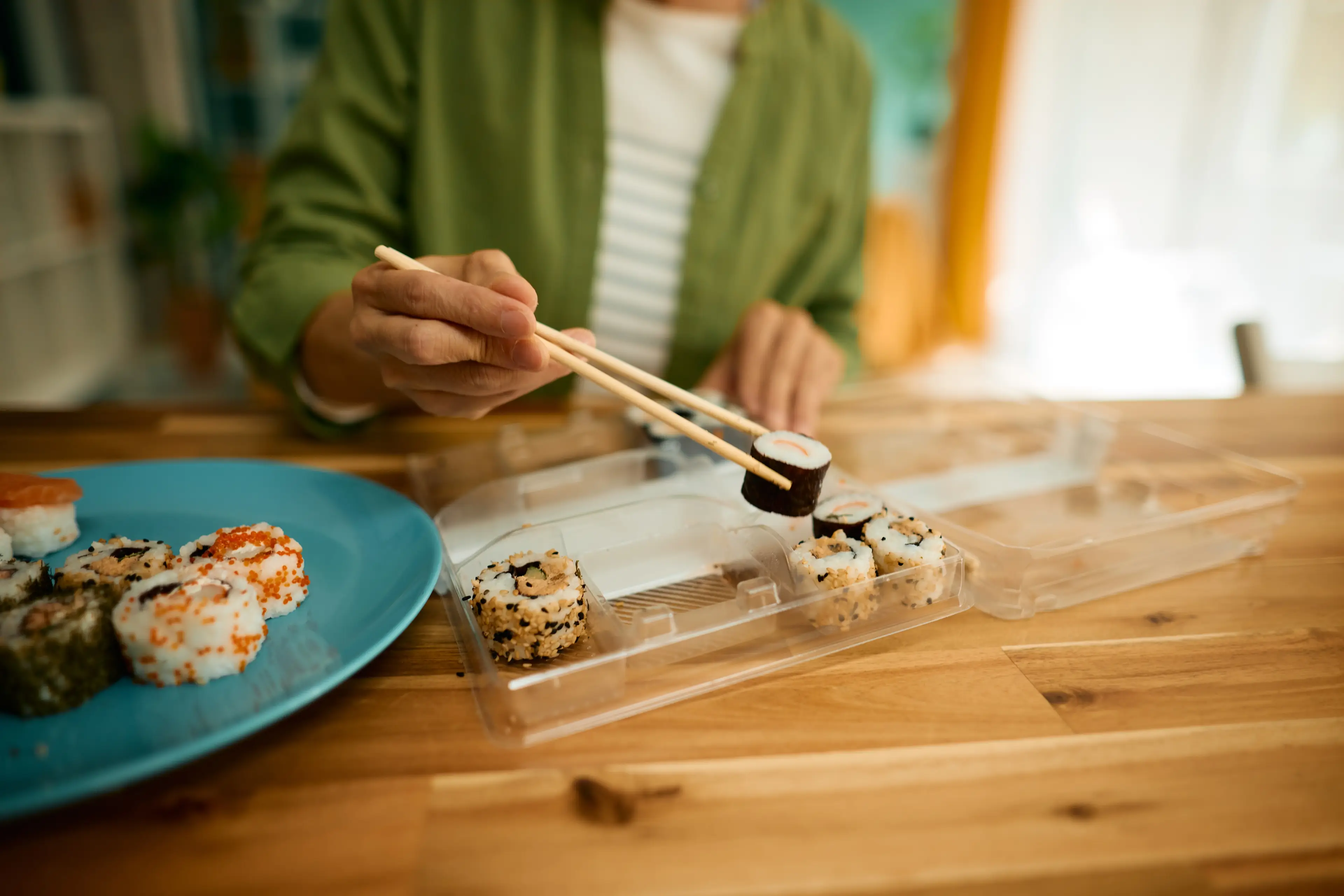 The plastic soy sauce bottles often come with takeaway sushi or in sushi restaurants (Igor Suka/Getty Images)