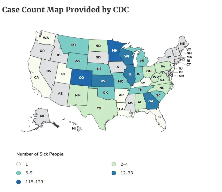 The number of states with reported cases has grown (CDC/FDA)