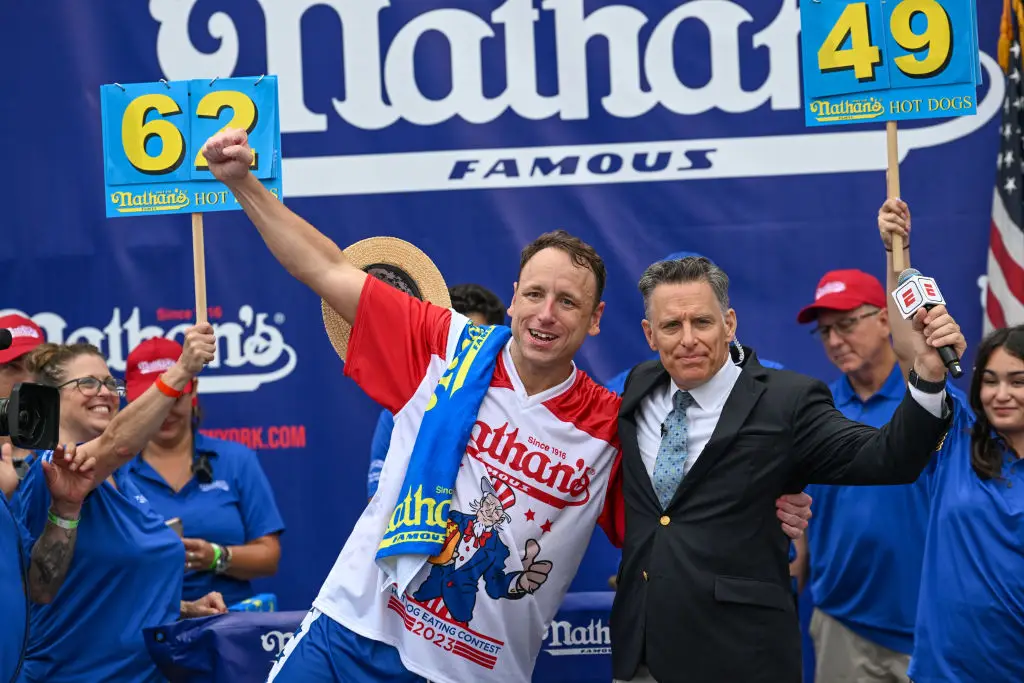 Joey Chestnut at the 2023 Nathan's Hot Dog Contest