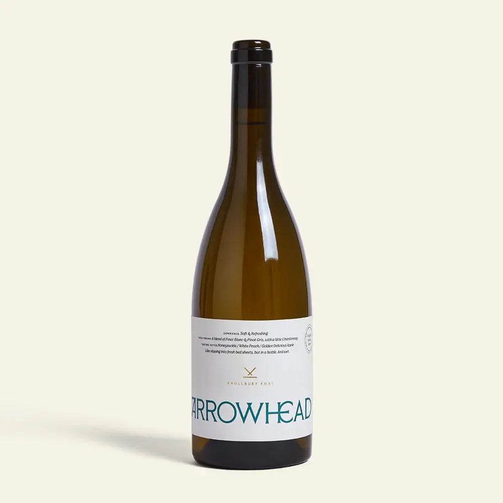 Arrowhead, Knollbury Fort's white wine, is made from grapes farmed from Suffolk, Kent, and Essex (The Farmer's Dog)