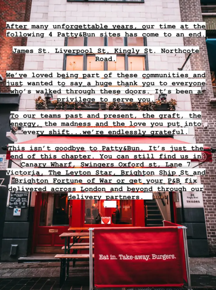 Patty&Bun announced it was closing four of its London restaurants (Instagram/@pattyandbun)