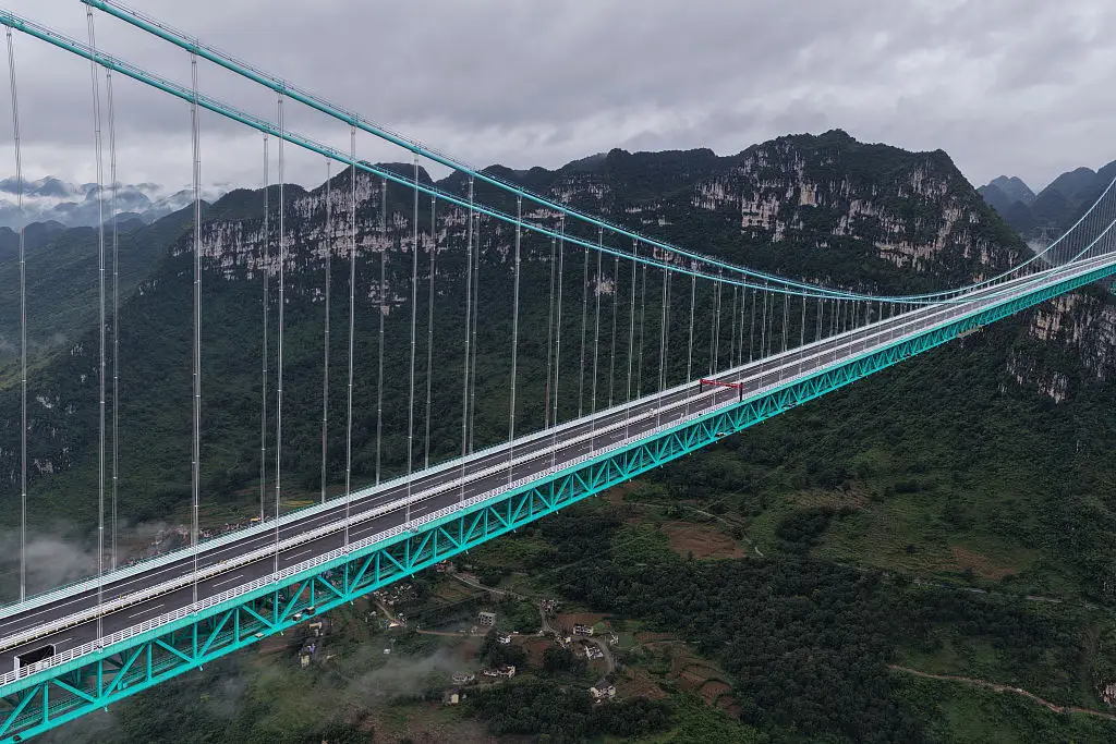 A café perched on top of world's tallest bridge, the Huajiang Grand Canyon Bridge in China's Guizhou province, is now open (Wu Dongjun/VCG via Getty Images)
