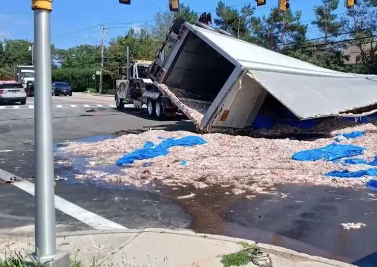 A bad turn left the contents of the vehicle spilled over (NBC 10)