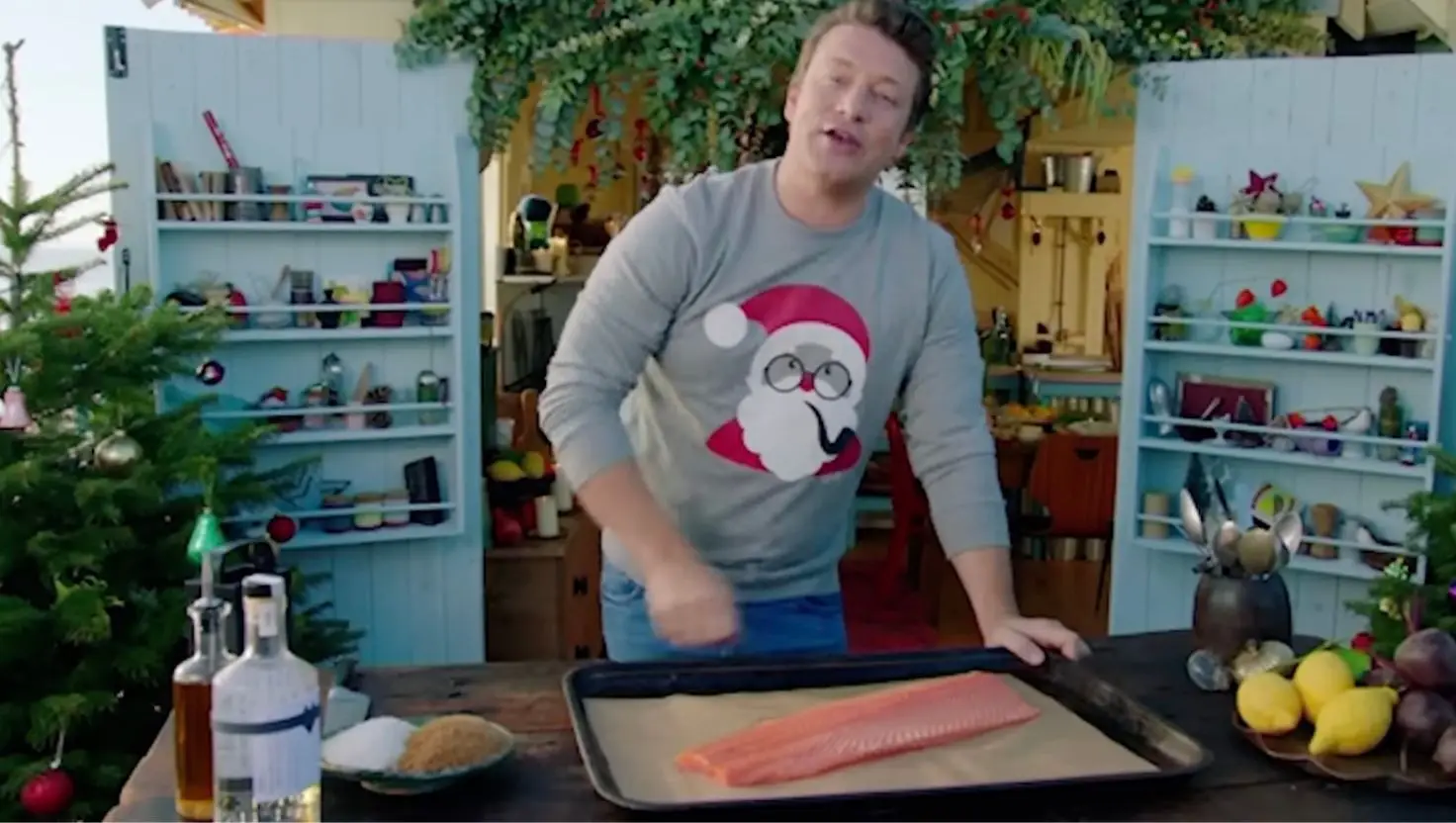 Salmon is on the grocery list, as are eggs (Jamie Oliver/YouTube)