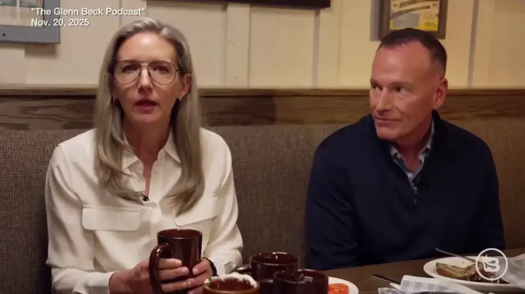 The former CEO (left) said she felt like she had been 'fired by America' amid the backlash (YouTube/Glenn Beck and BlazeTV)