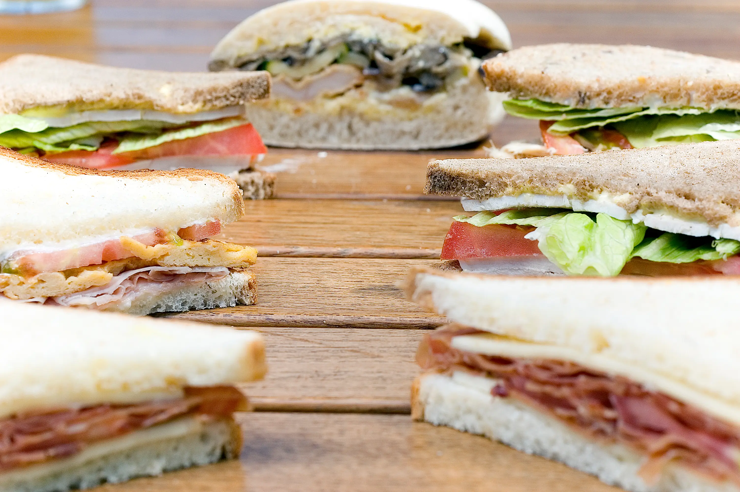 A row of sandwiches 