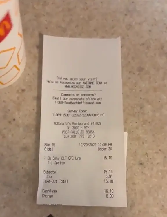 He showed the bill total on TikTok.