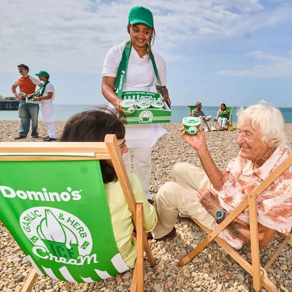 Customers on Brighton beach were handed the tubs to try first (Domino's)