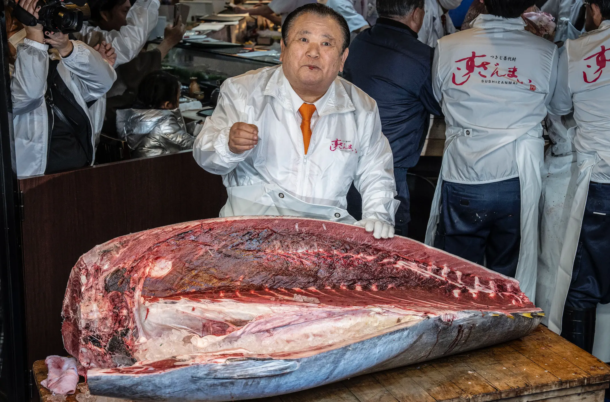 Kiyoshi Kimura served the fish up for his sushi restaurant customers (Yuichi YAMAZAKI / AFP via Getty Images)