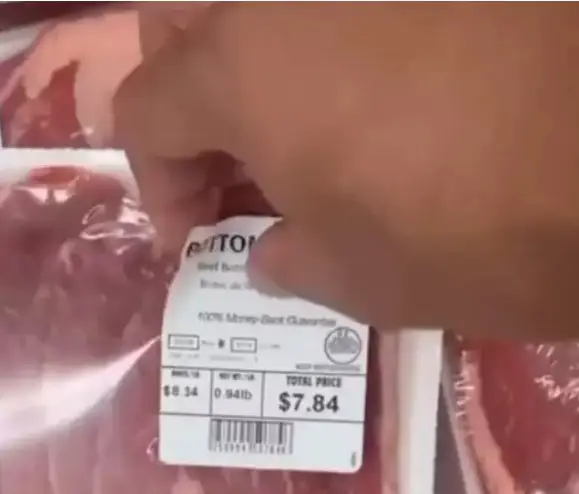 A man films himself switching price labels on steaks - @southcentraljag via TikTok
