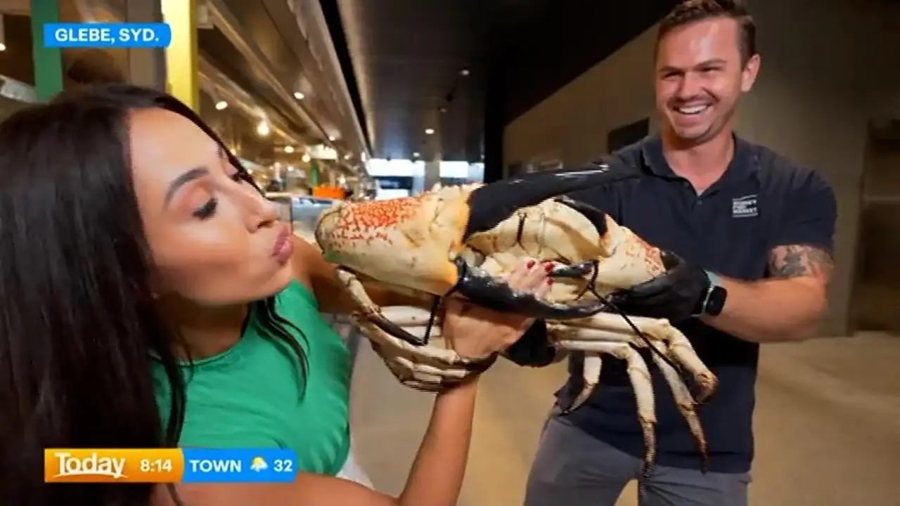 Taylor Hynes' viral live TV moment has earned her the nickname 'crab girl' (Nine Network)