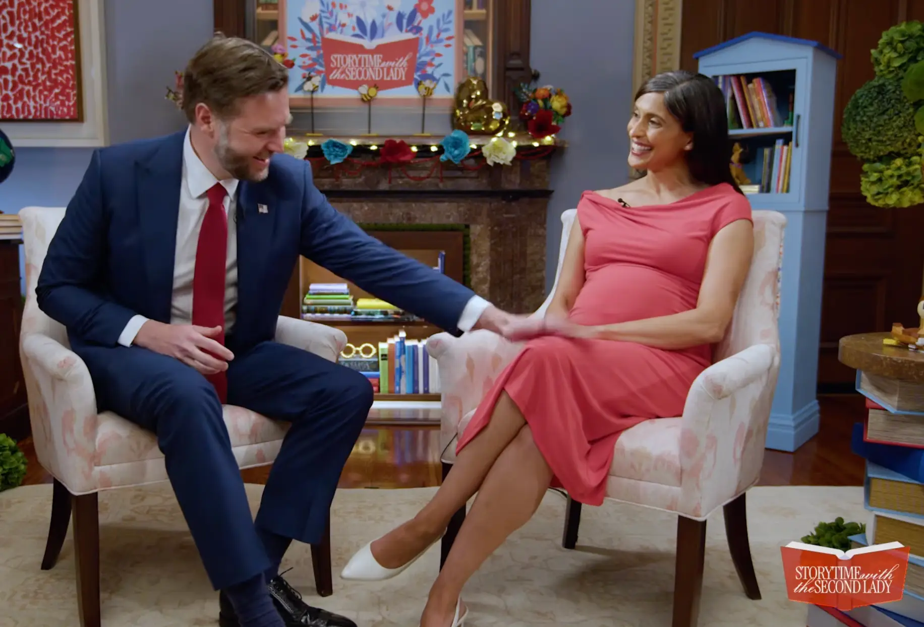 Vance patted Usha on her leg (YouTube/Storytime With The Second Lady