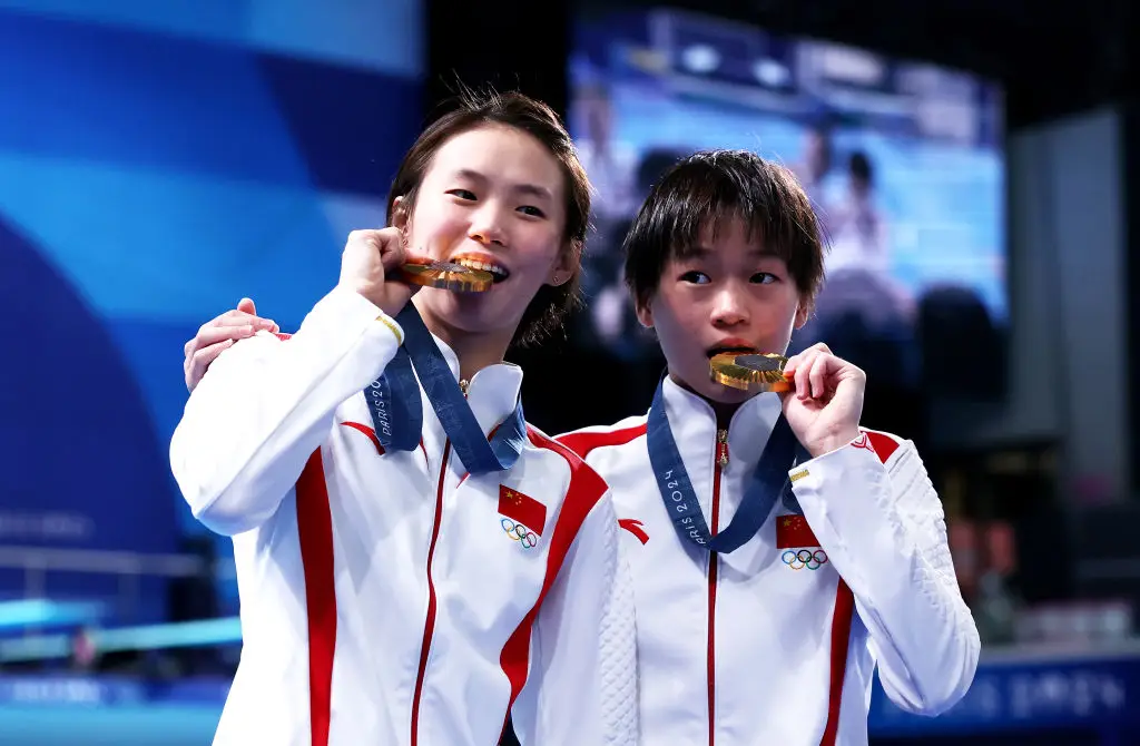 The diving sensation duo received gold medals at Paris 2024. (Sarah Stier/Getty Images)