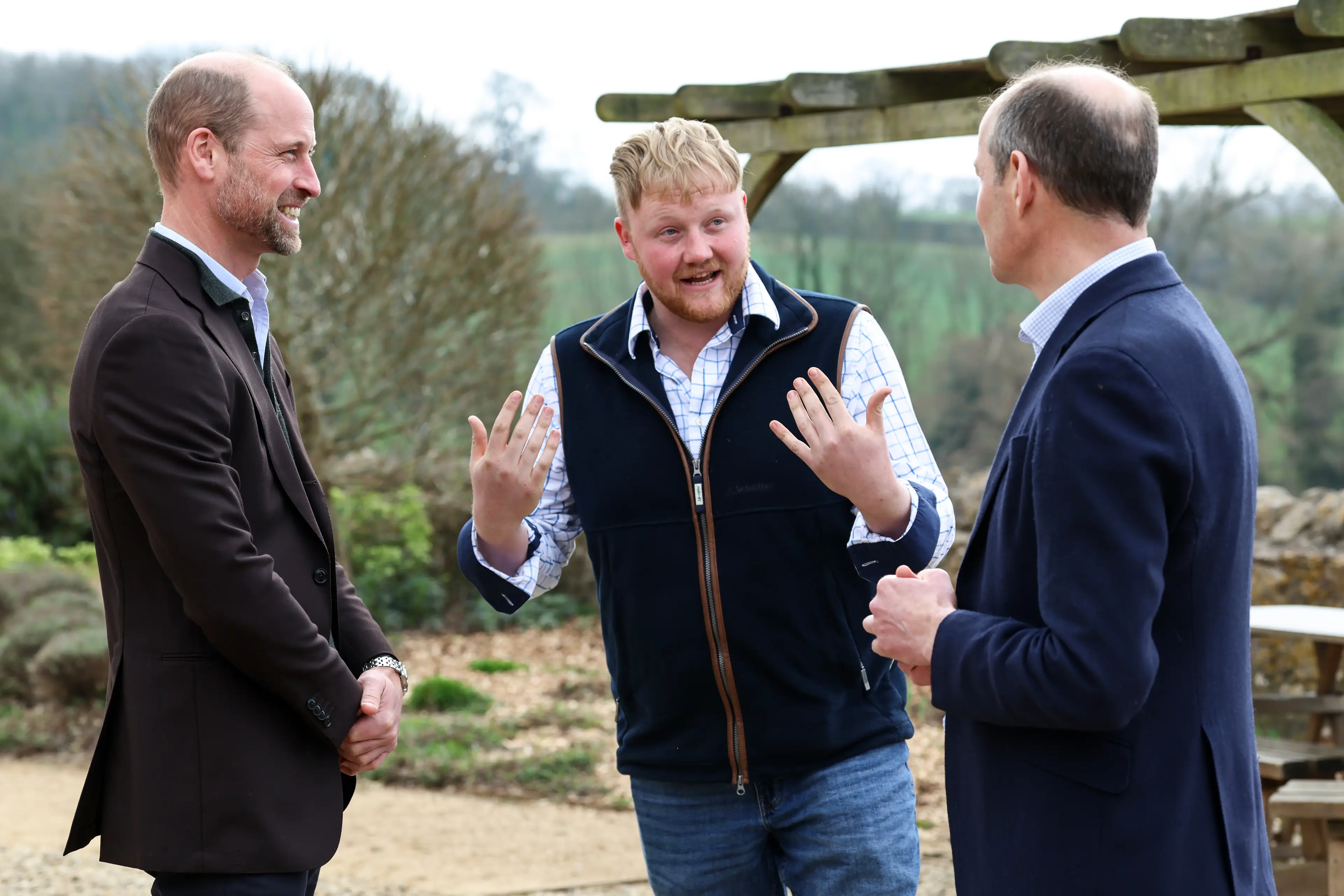 William with Clarkson's Farm stars Kaleb Cooper and Charlie Ireland earlier this year (PA)