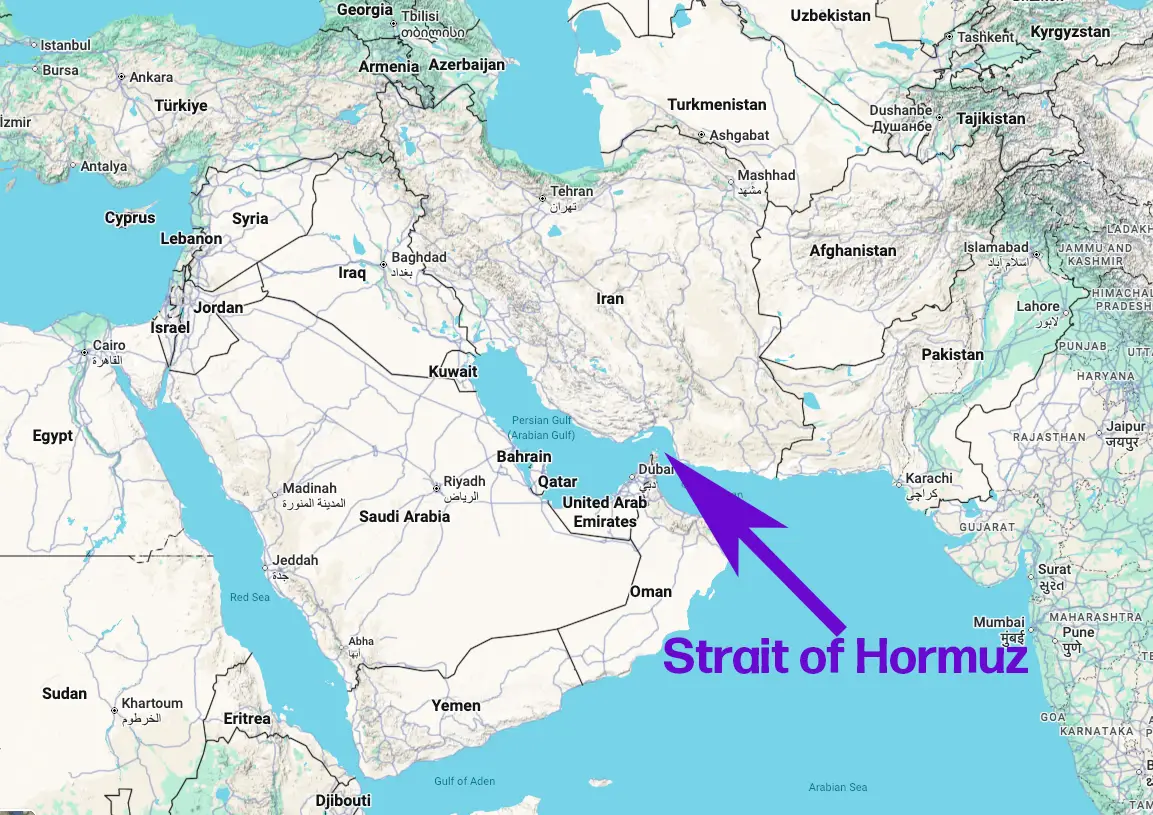 The Strait of Hormuz is one of the busiest shipping routes in the world (Google Maps)