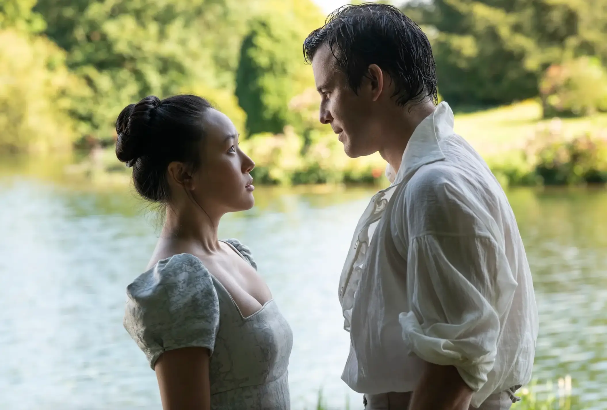 The fourth season focuses on Benedict Bridgerton (Luke Thompson) and Sophie Baek's romance (Yerin Ha) (Netflix)