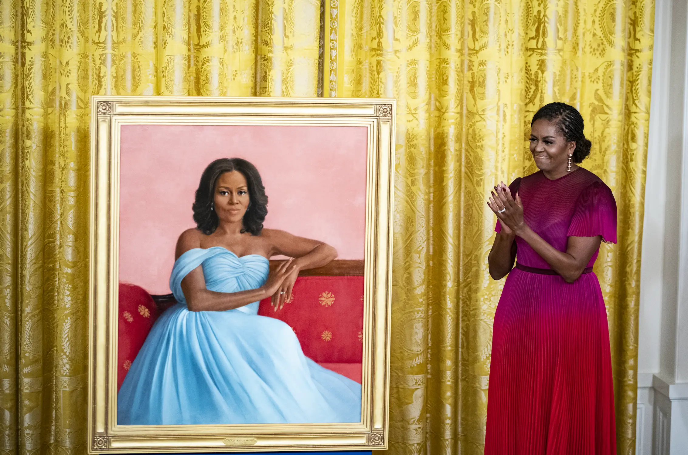 Michelle wore braids for her portrait unveiling in 2022 (Al Drago/Bloomberg via Getty Images)
