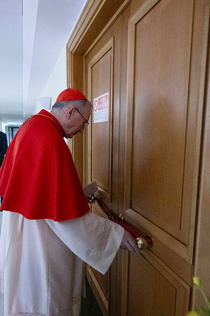 The Papal apartment was sealed with wax and ribbon (Vatican Media via Vatican Pool/Getty Images)