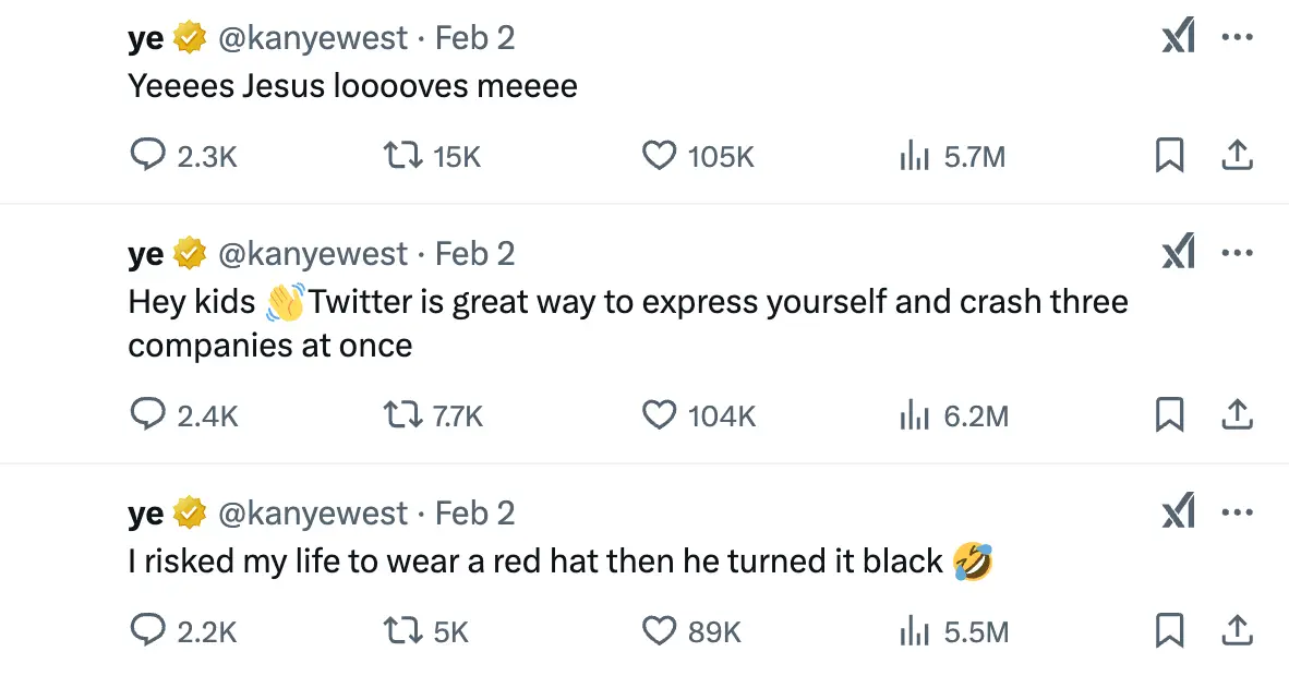 He issued a series of tweets yesterday (kanyewest/X)