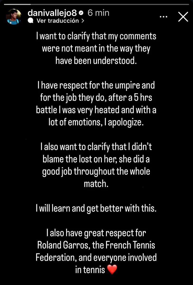 Vallejo later issued an apology on social media (Instagram/@danivallejo8)
