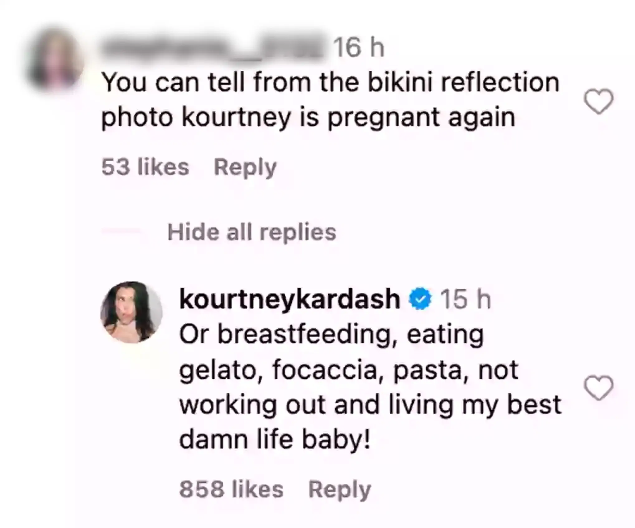 The star responded to the speculation (Instagram/@kourtneykardashian)