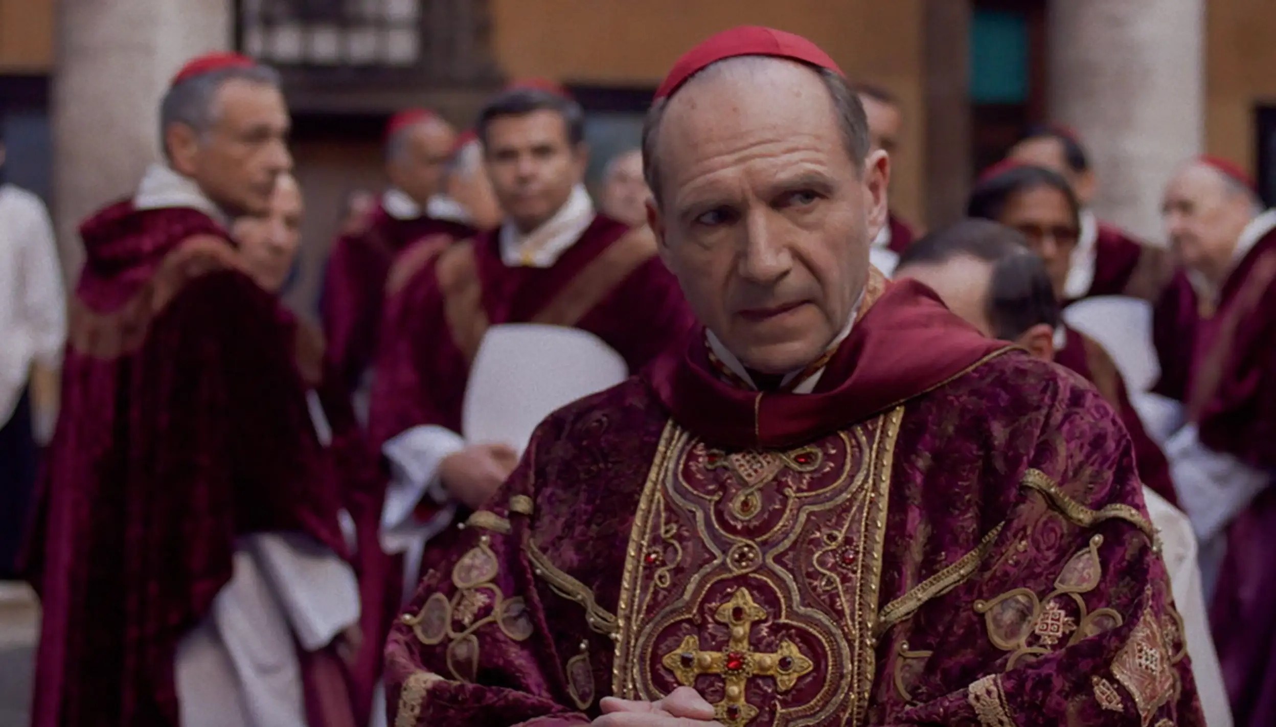 Ralph Fiennes as Cardinal Lawrence in Conclave (Focus Features)