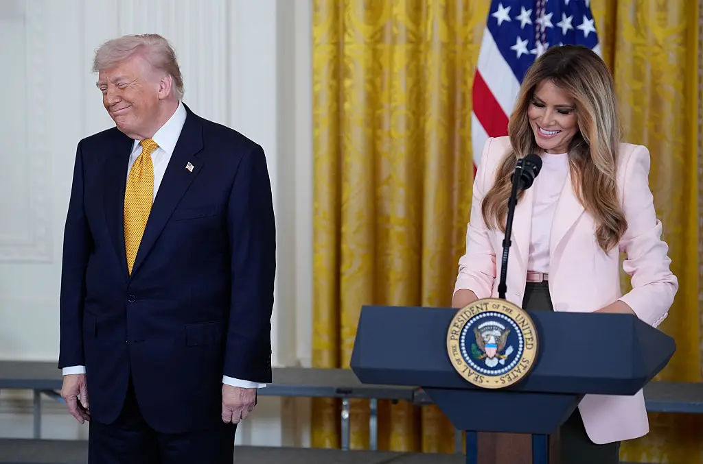 Donald and Melania Trump spoke at an event for Military Mothers at the White House on Wednesday (Bloomberg / Contributor / Getty Images)