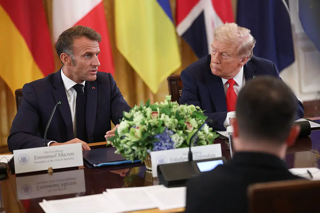 Donald Trump hosted a meeting with French President Emmanuel Macron and Ukrainian President Volodymyr Zelenskyy at the White House yesterday (Win McNamee / Staff / Getty Images)