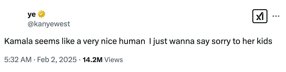 He apologised to Kamala Harris (kanyewest/X)