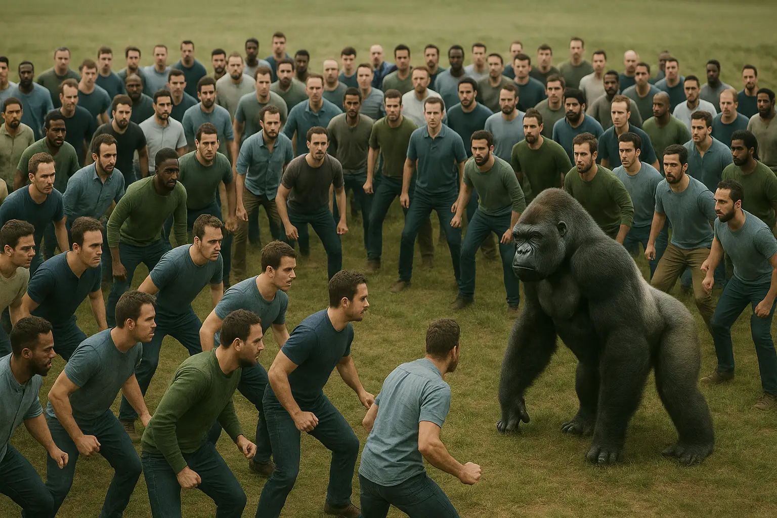 In this scenario, the 100 men would actually stand somewhat of a winning chance (ChatGPT)