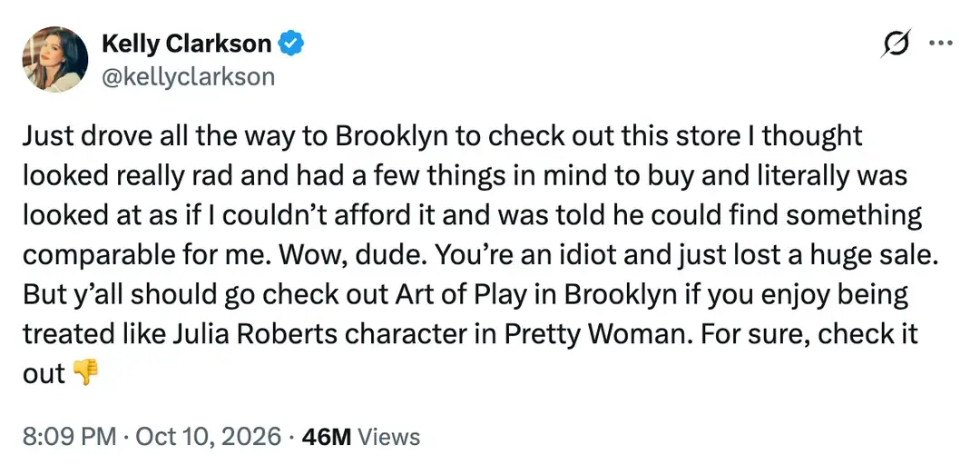 Clarkson called out Art of Play on social media (X/@kellyclarkson)