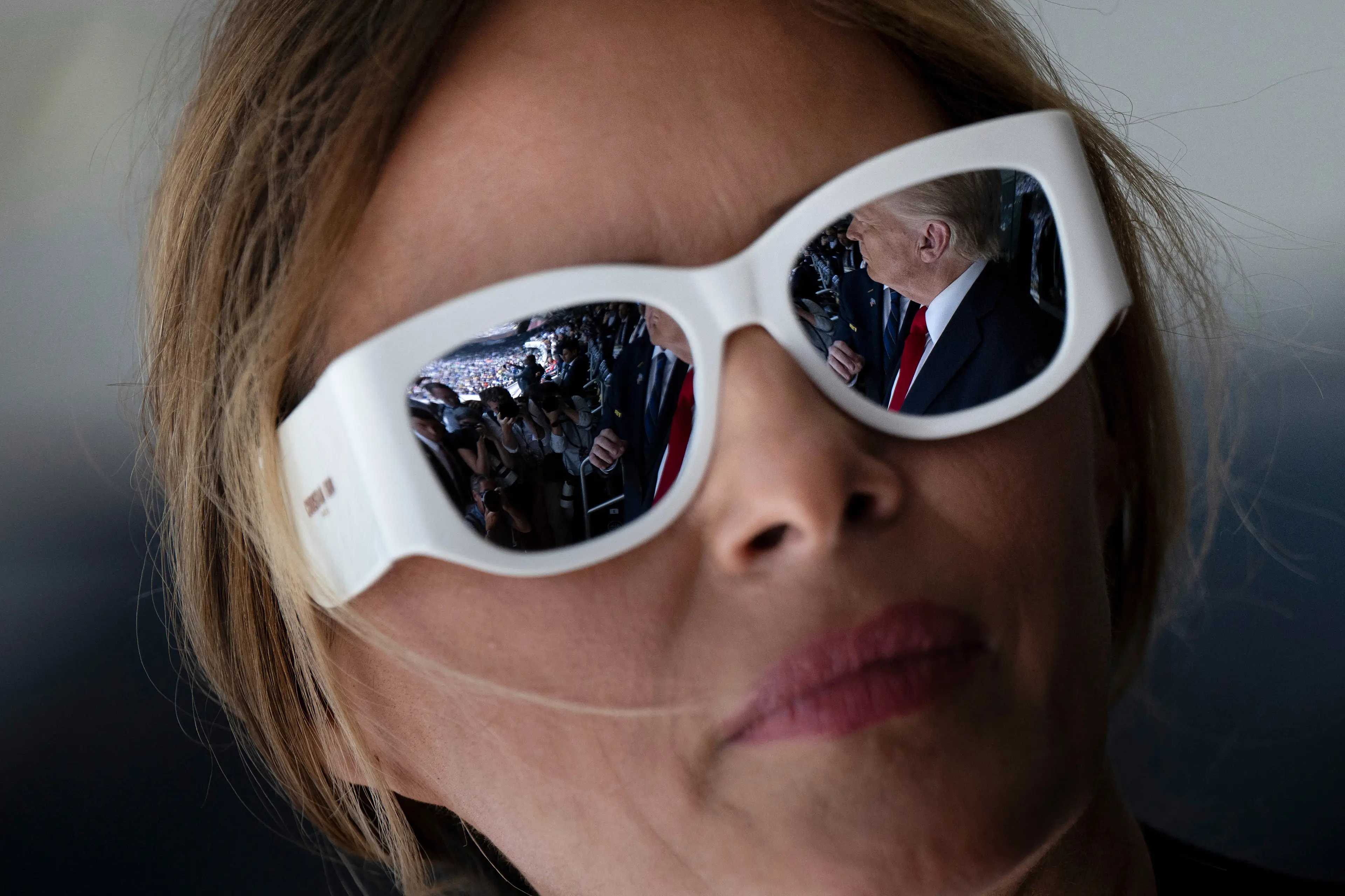 Melania wore a huge pair of reflective sunnies for the outing (BRENDAN SMIALOWSKI/AFP via Getty Images)