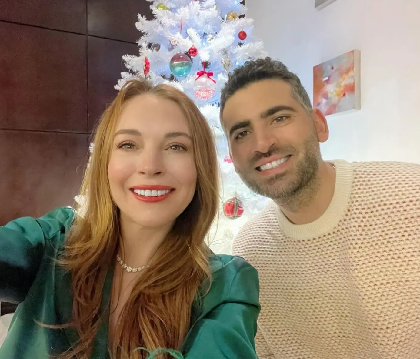 Lohan with husband Shammas last Christmas.
