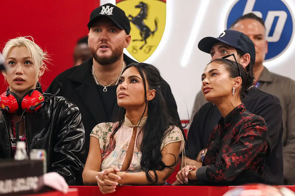 Kim Kardashian in the Scuderia Ferrari garage during the F1 Grand Prix of Singapore at Marina Bay Street Circuit on Sunday (Peter Fox / Stringer / Getty Images)