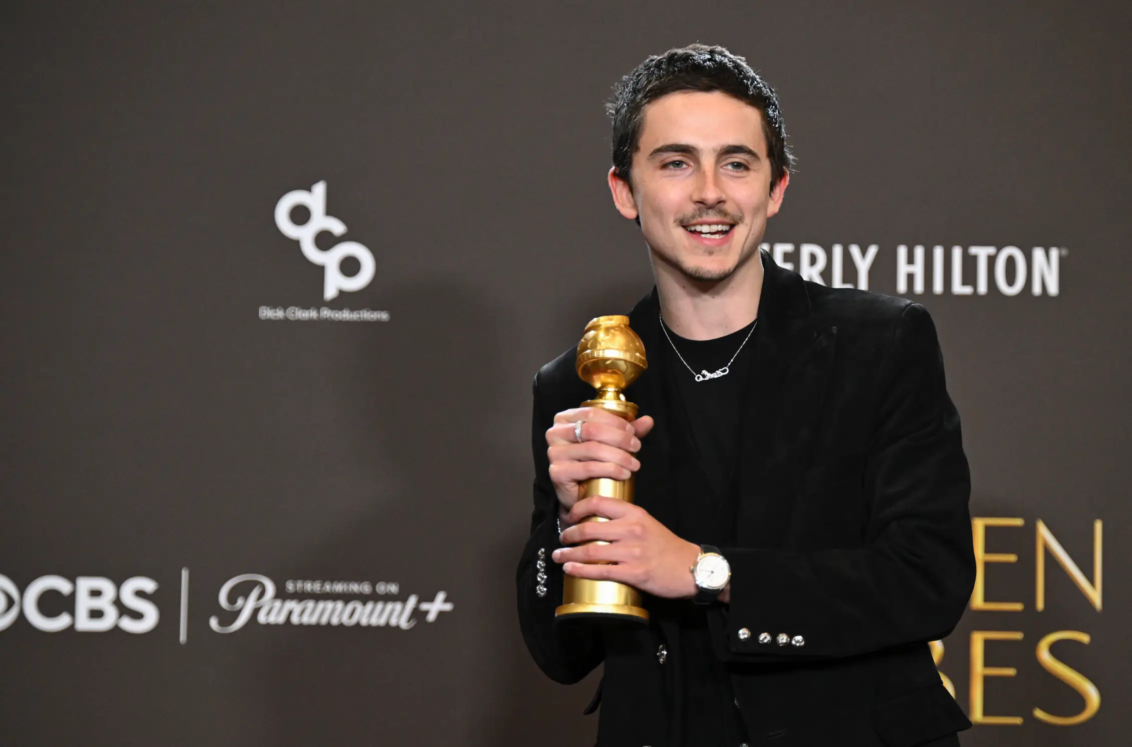 Chalamet gave Jenner a shout-out during his acceptance speech (Gilbert Flores/2026GG/Penske Media via Getty Images)