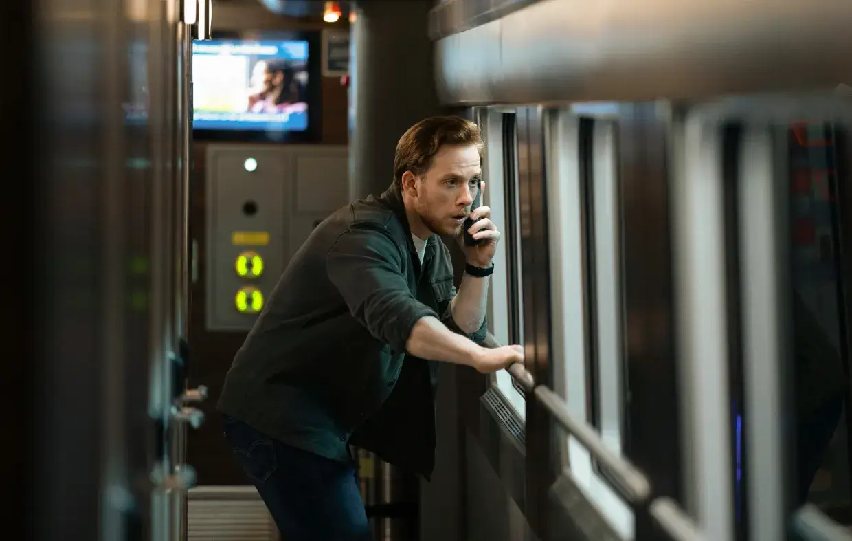 Joe Cole plays a cop stuck on a hijacked train (BBC)