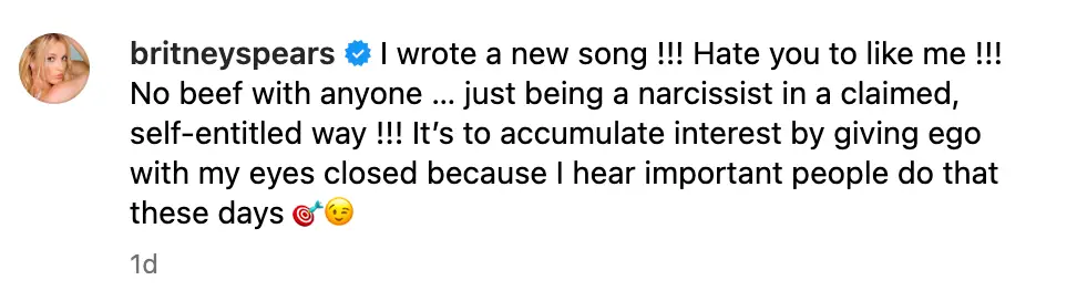 Britney Spears revealed the name of a song she wrote recently.