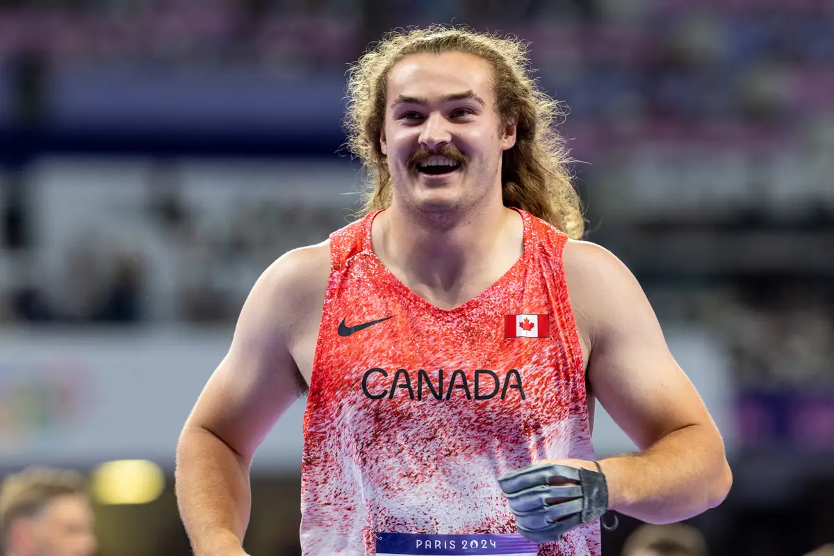 Many people remarked on Ethan Katzberg's distinctive look. (Andrzej Iwanczuk/NurPhoto via Getty Images)