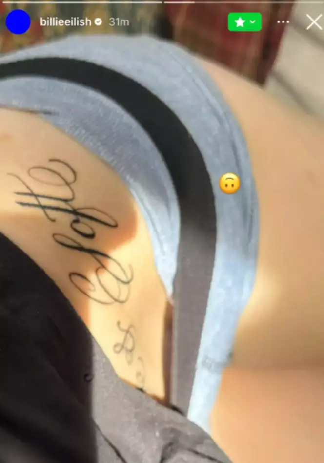 Billie also gave her fans a look at her new body art at the time (Instagram/@billieeilish)