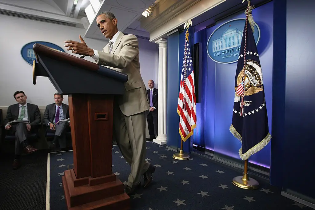Obama acknowledged how 'fly' he looked donning the tan suit back in 2014 (Alex Wong / Staff / Getty Images)