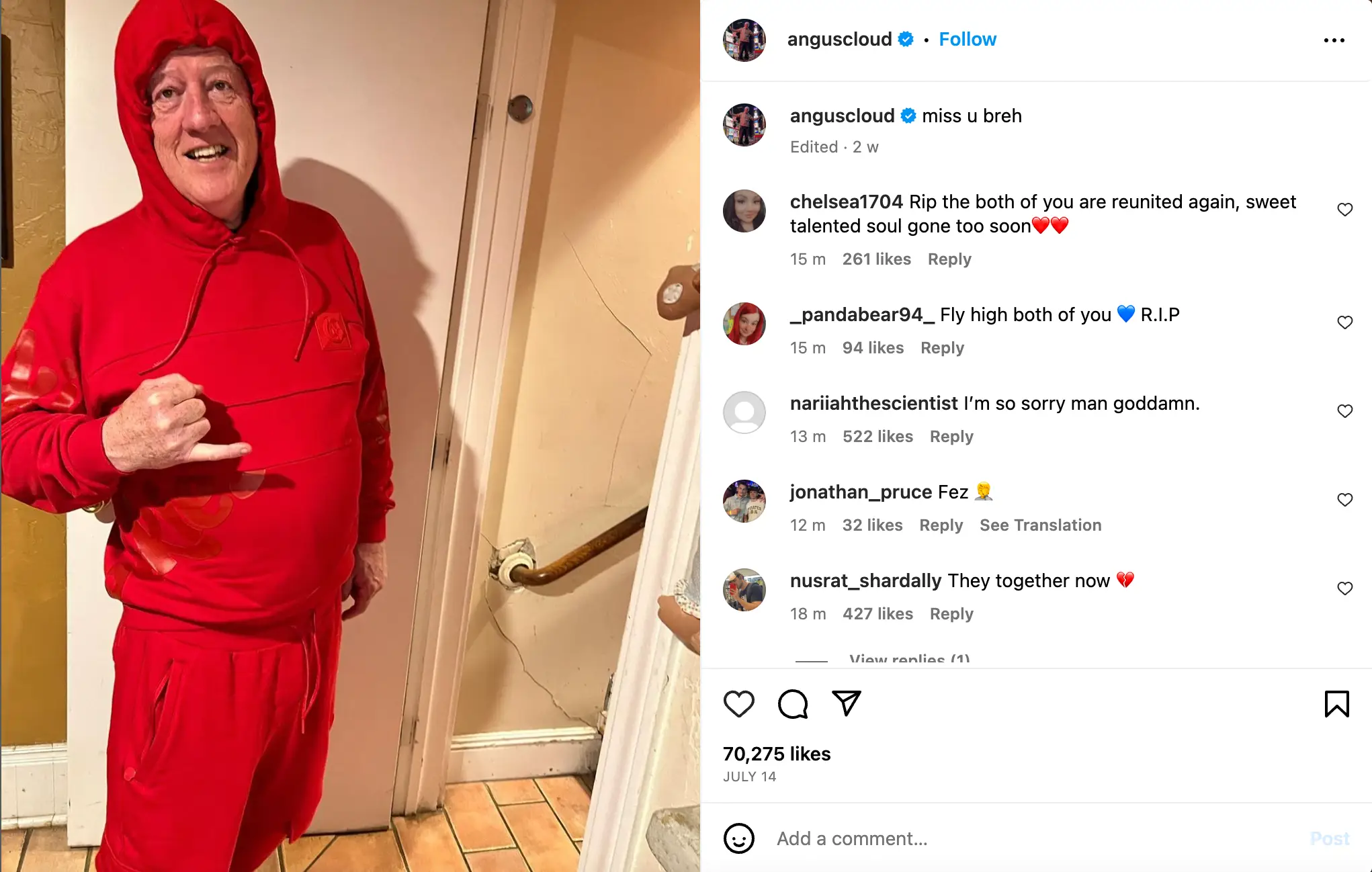 Angus Cloud father passed away recently.