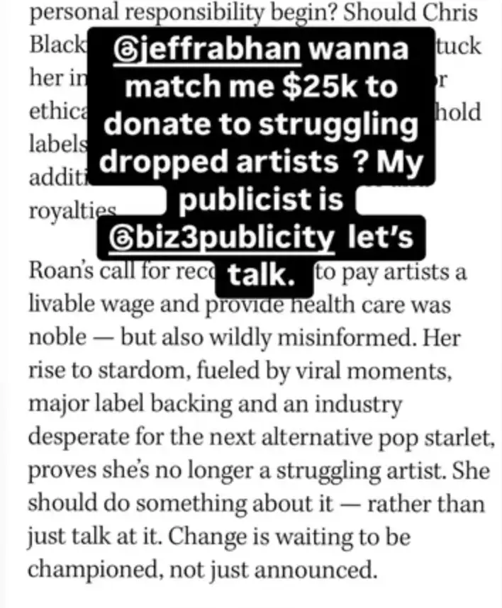 She took to Instagram to call out Jeffrey Rabhan's comments (Instagram/@chappellroan)