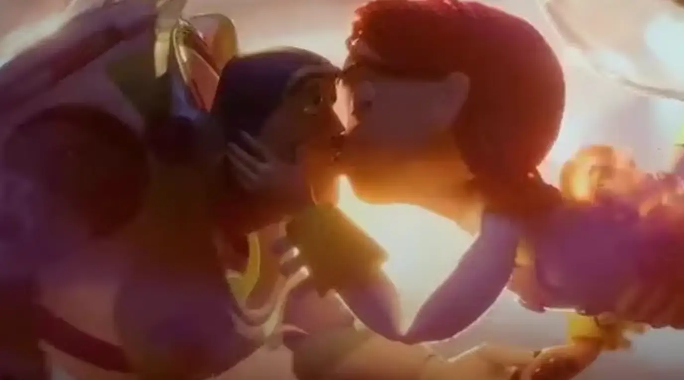 Jessie and Buzz shared a kiss in the highly-anticipated children's movie (Disney Pixar)