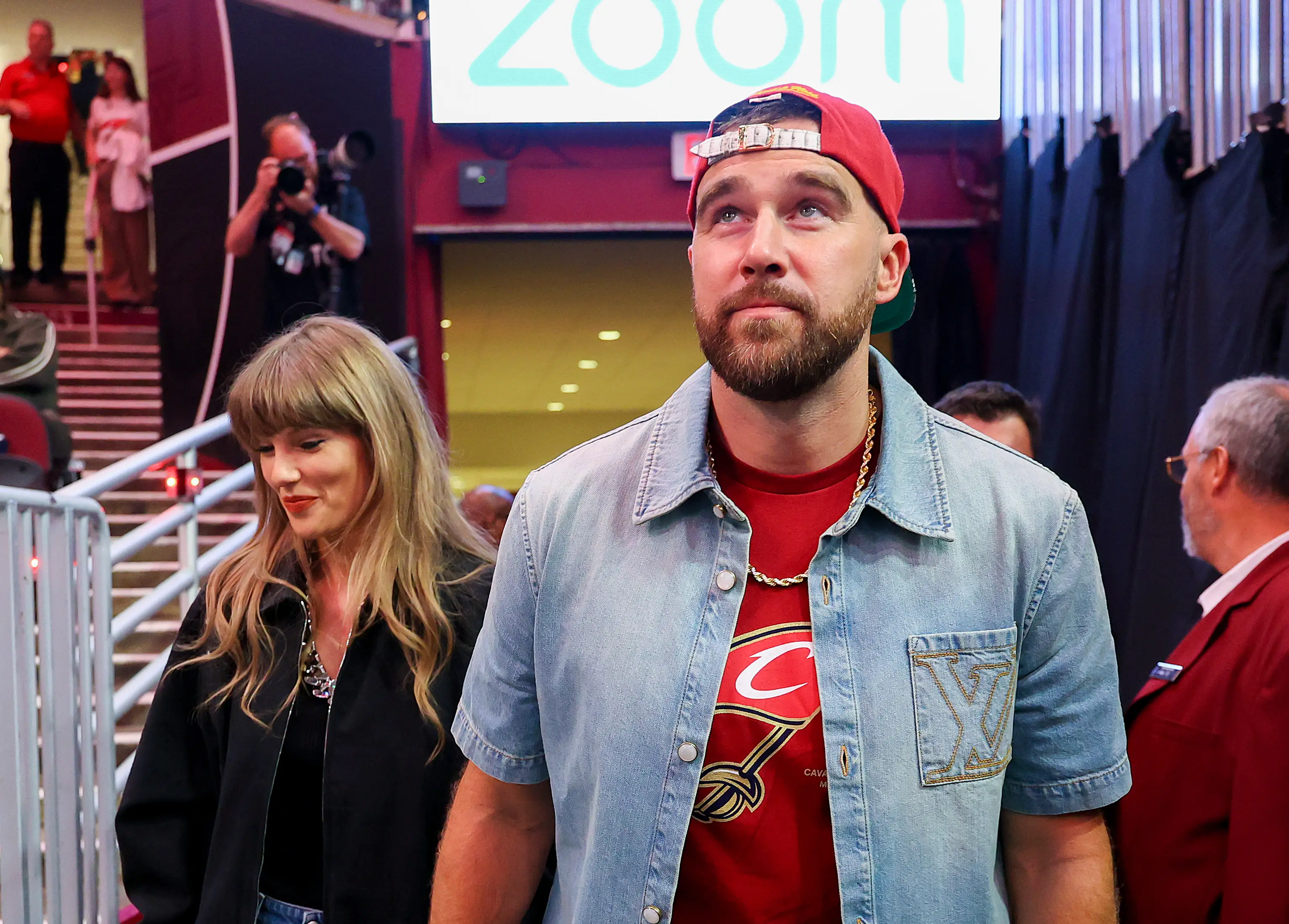 The couple appeared on the big screen at the game (Gregory Shamus/Getty Images)