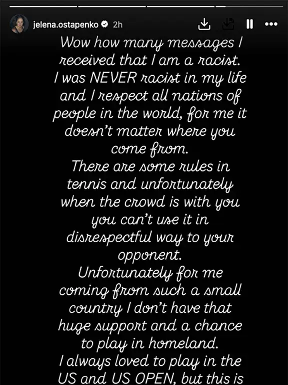 Ostapenko addressed allegations of racism (Instagram/@jelenaostapenko)